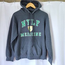 NYLF University Hoodie Unisex Small Sweatshirt Pullover Grey Kangaroo Pocket