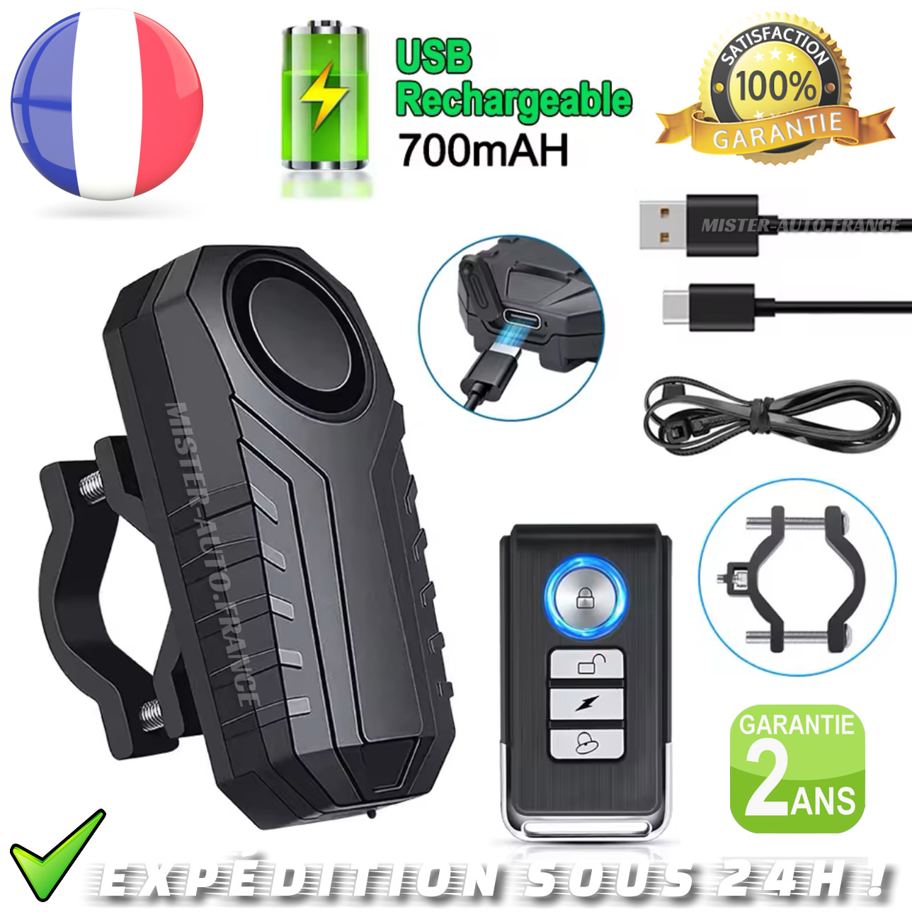 Alarme sans fil 113dB à détection de mouvement pour antivol vélo