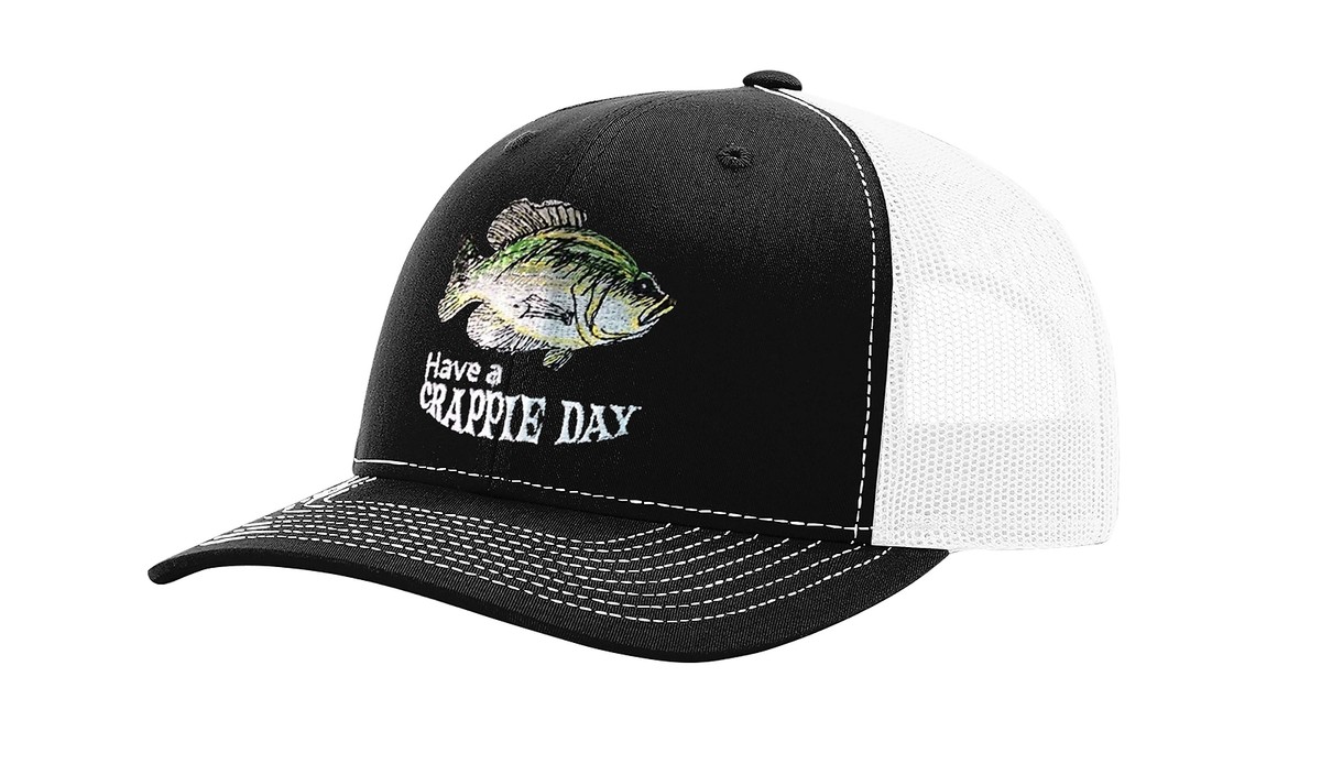 Have a Crappie Day Funny Fishing Mesh Back Trucker Hat Black  display picture 1