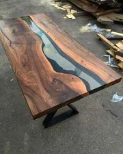 Clear Epoxy Resin River Coffee Table – Handmade Modern Resin Wood Table