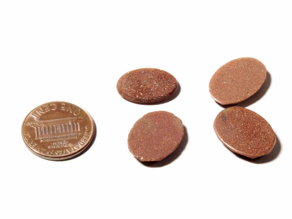 (4) Cabujones de vidrio marrón borde facetado ovalado dorado aventurina checa decoración vintage Foto 2 de 2