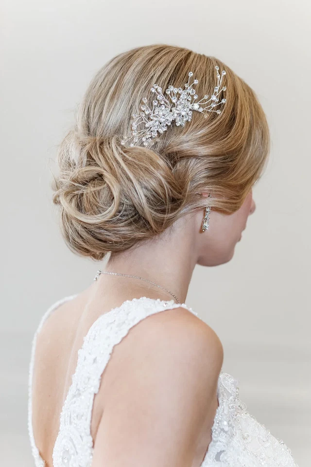 Peine de pelo de cristal flor cristal estrás boda peine de pelo novia Foto 2 de 4