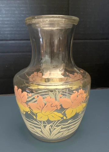 Anchor Hocking Juice Pitcher With Lid Daffodils 1950’s Vintage