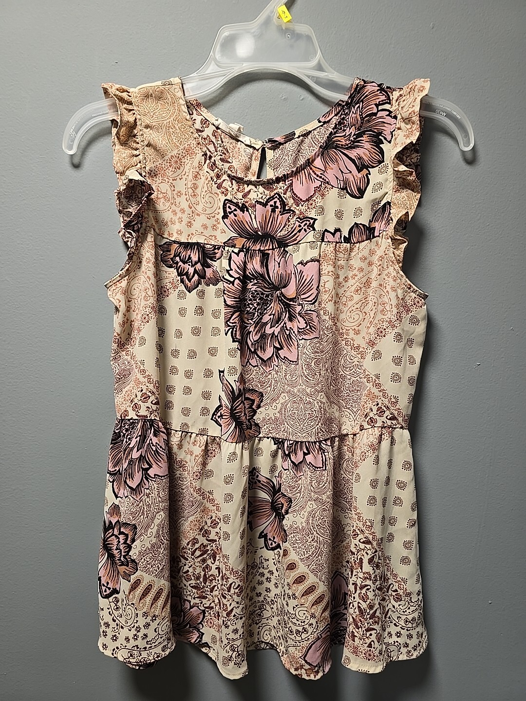 Maurices~Multicolor Patchwork Floral Babydoll Tan… - image 1