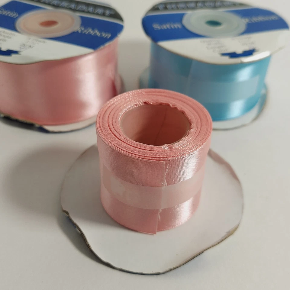 40+ Yds Threadart Satin Ribbon 1-1/2" Wide Solid Pink & Blue Spools 40m Plus Lot - Image 3 of 4