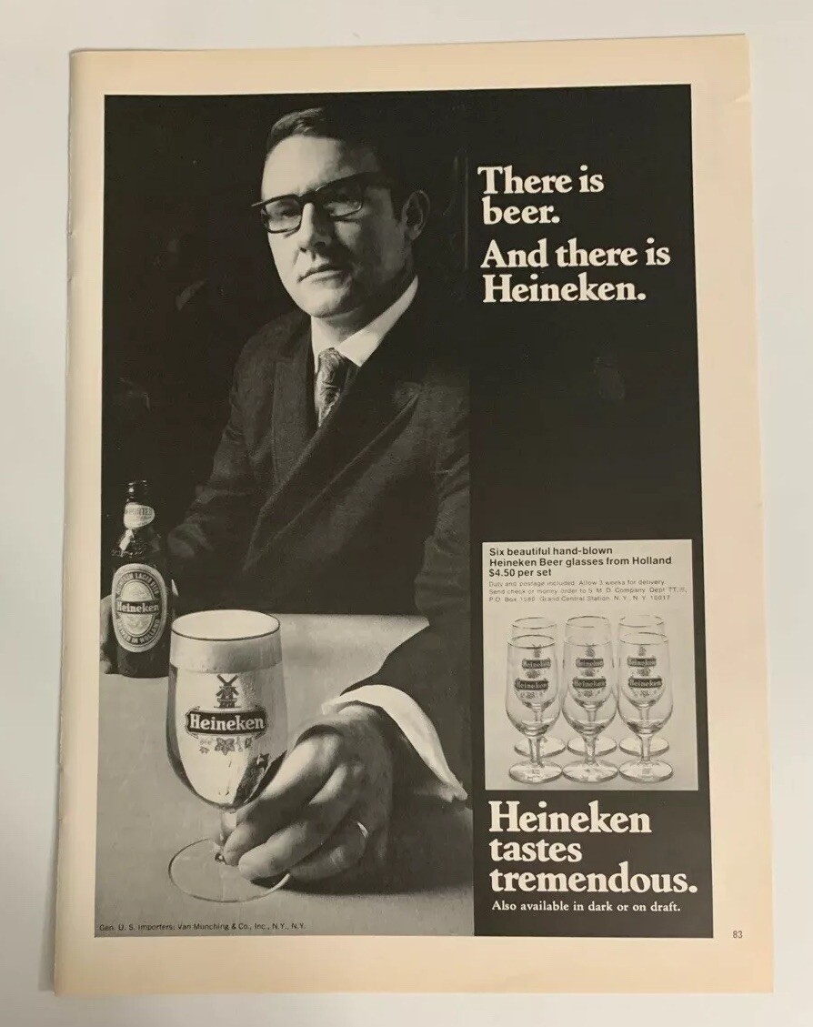 1973 Heineken Beer Print Ad Glass There Is Beer And There Is