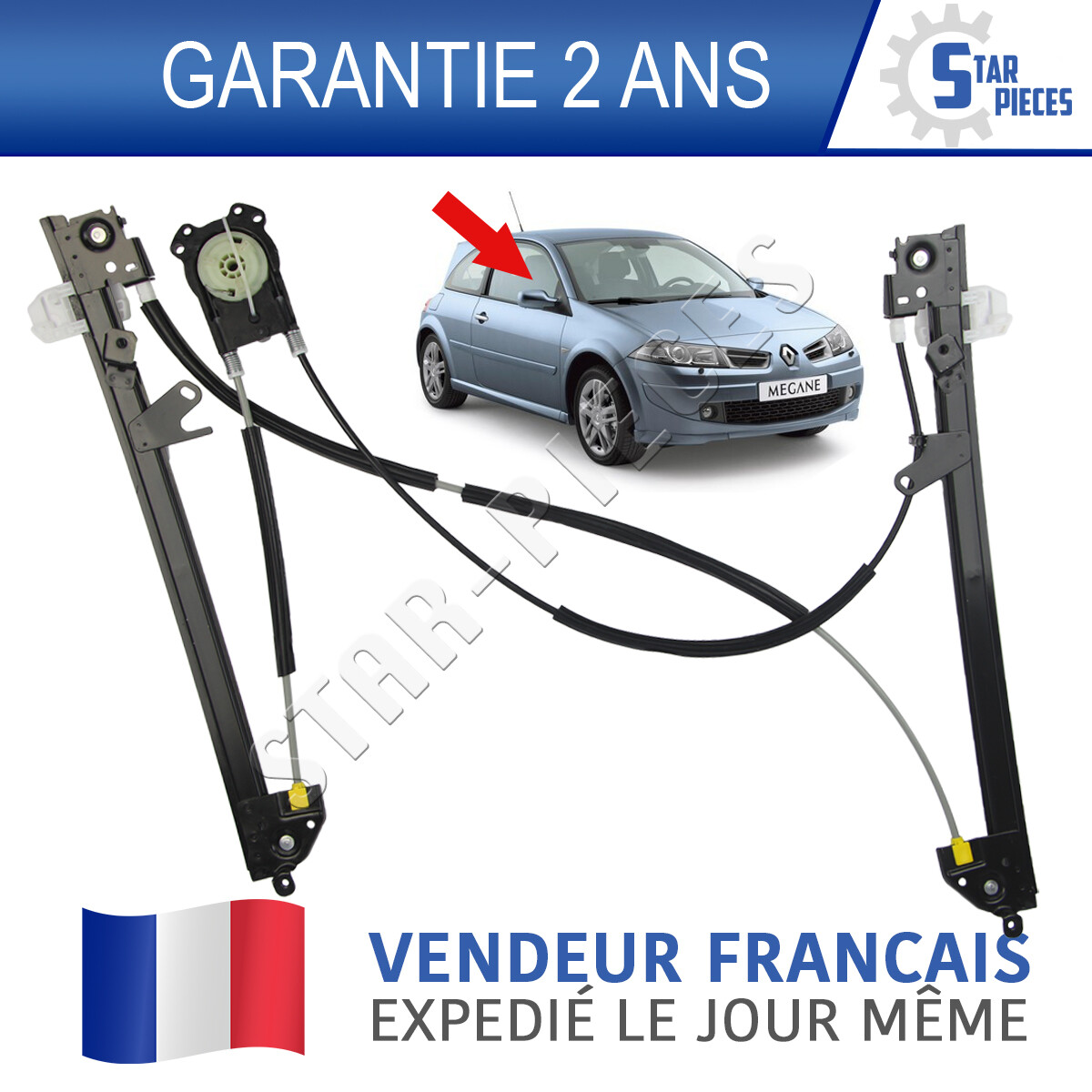 Lève-vitre électrique avant droit pour Renault Megane 2 coupé 3 portes de 2002 à 2009