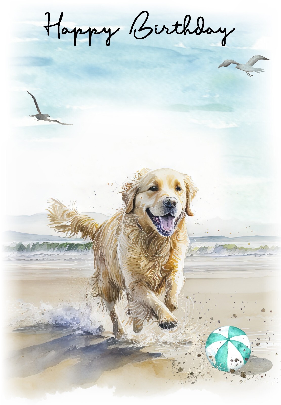 Golden Retriever Dog (4"x 6") Birthday Card - blank inside - by ...