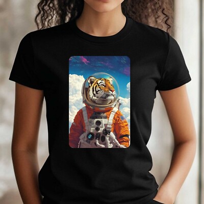 Women's Tiger as Astronaut Print Cotton T-Shirt Size S to 3XL