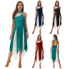 Women's Mesh Lyrical Dance Costume Sleeveless Cut Out Back Modern Ballroom Dress