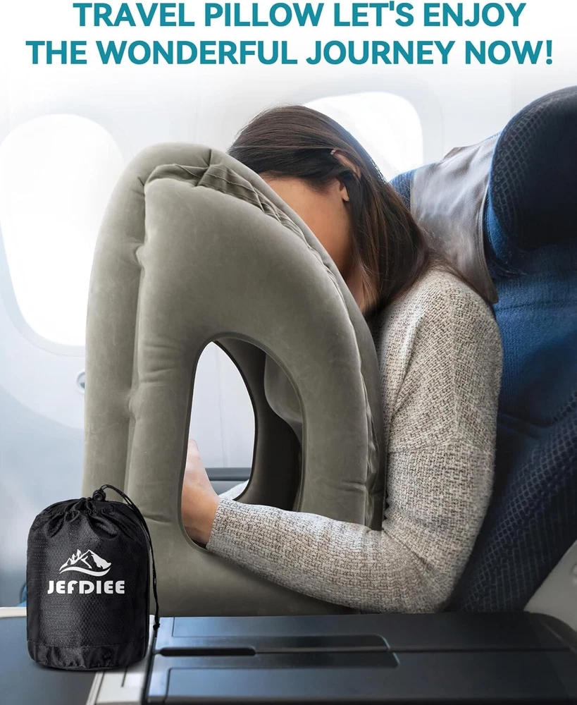 Inflatable Neck Pillow for Travel Car Office Airplane Train Support Grey  