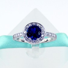 925 Sterling Silver Blue Sapphire Women Ring Promise