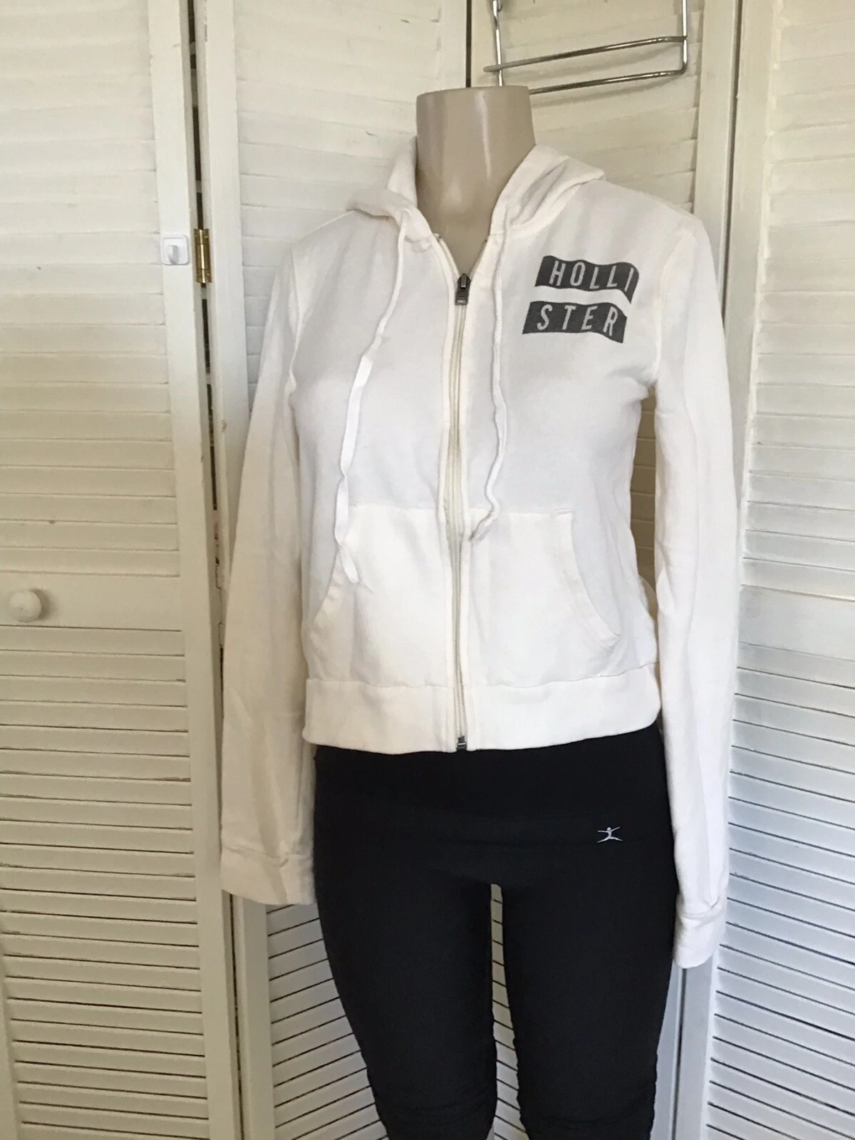 OFF WHITE felpa con cappuccio hollister taglia S colore avorio