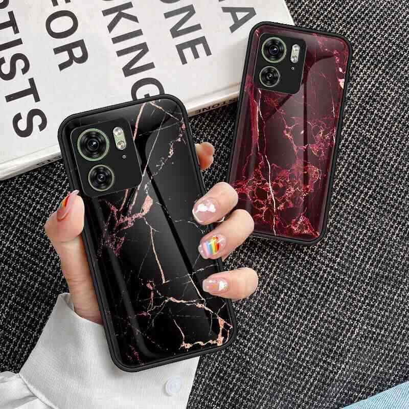 For Motorola Moto Edge 40 Luxury Shell Marble Tempered Glass Bumper Case Cover