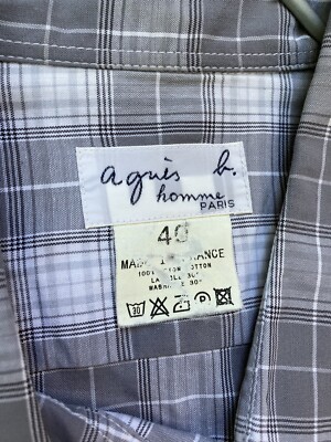 Vintage 90s agnes b homme Men's Gray Plaid Pocket Button Up Vintage 90s agnes b homme Men's Gray Plaid Pocket Button Up