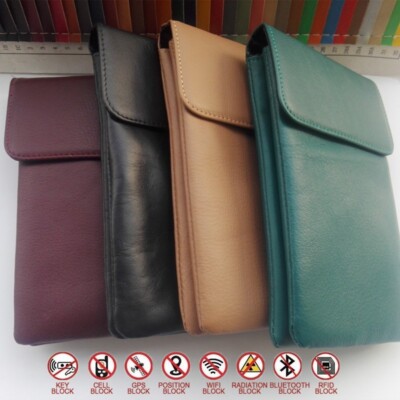 5.5'' Leather Faraday Bag Cell Phone RFID Signal Block Pouch Anti-Radiation Case