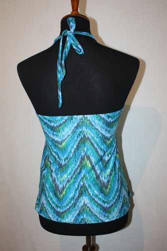 Island Escape Gr. 10 Neckholder Tankini Schwimmen Oberteil blau grün geometrisch leicht wattiert - Bild 4 von 6