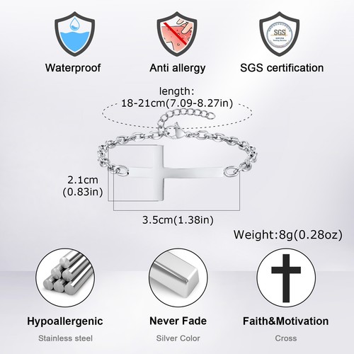 VNOX Mens Cross Bracelets Rolo Link Chain Wristband Christ Faith Stainless Steel - Picture 2 of 9