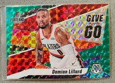 2019-20 Panini Mosaic Basketball 7 Damian Lillard Silver Green Prizm Give and Go