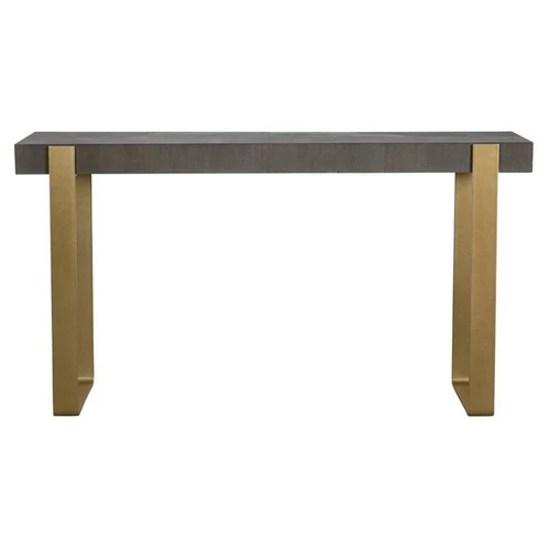Uttermost Kea Contemporary MDF Ash Veneer Iron Console Table in Brass/Woodtone - Picture 4 of 7