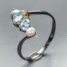Handmade ring Natural Blue Topaz Ring 925 Sterling Silver Size 7.5 /R459514