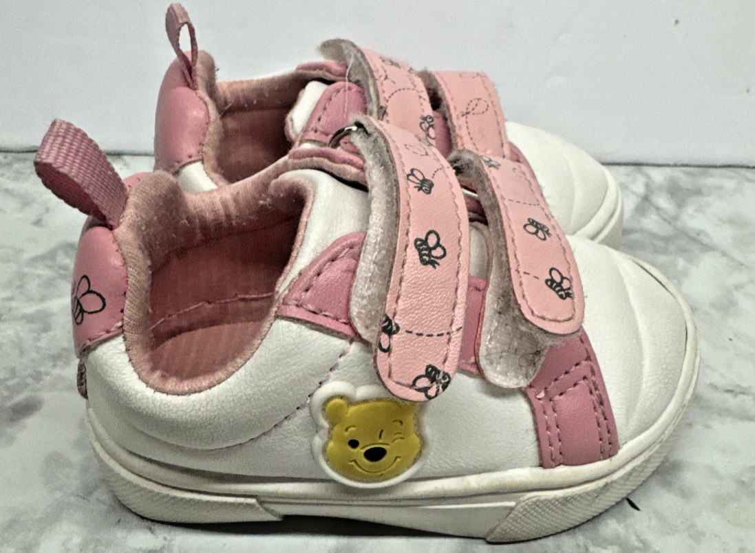 Disney Baby Winnie The Pooh Toddler Kids Sneaker Size 2 Pink /White Hook & Loop