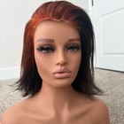 Lace Front Straight Bob human hair Wig Dark Brown/Copper Red Highlights Women — photo 4