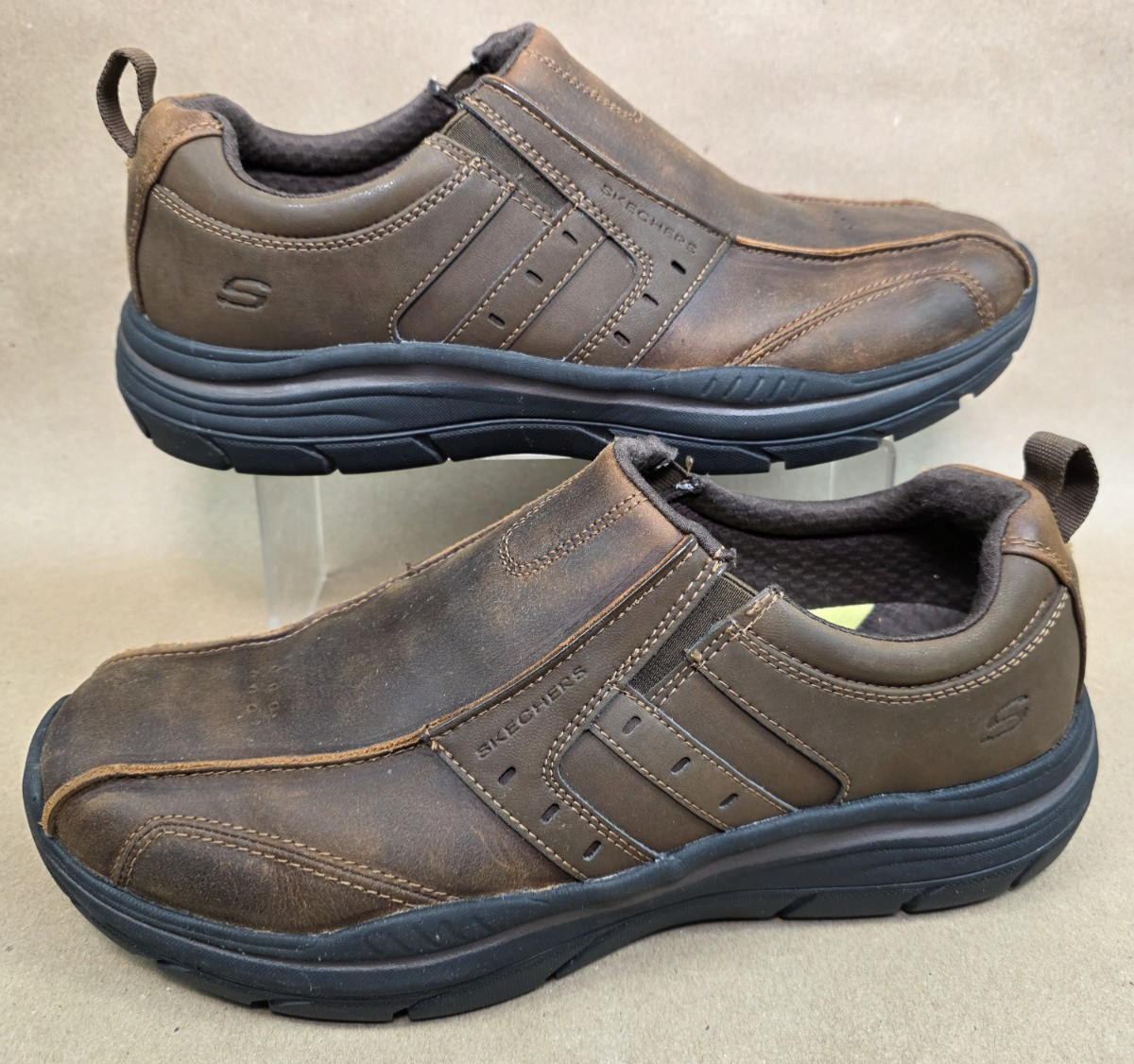 Skechers Men’s Brown Leather Slip-On Shoes - Goga Mat Arch Support Size 10.5 NWT Skechers Slip ins Extra Wide Fit Goga Mat Arch Mens Brown  main image 2