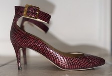 Jimmy Choo Helena 65 Pumps Bordeaux Elaphe Snakeskin Size 37.5 Ankle Strap Heels