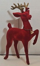 Vintage Red Flocked Christmas REINDEER Deer with Antlers Bell Japan 9.5 MCM