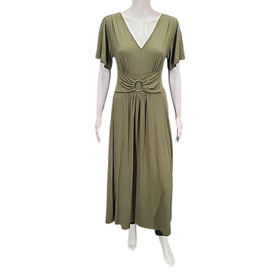 green felt dress Laurie Felt Womens Dress X-Small Size Green V-Neck Short Sleeves Maxi Dress