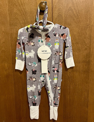 NWT Little Sleepies Cozy Cats Zippy + Matching Headband