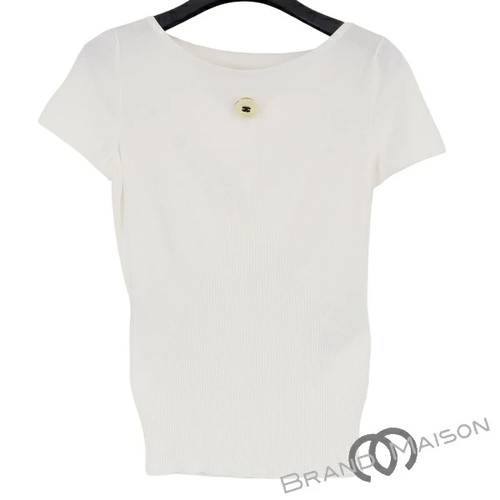 Rank B CHANEL Cut And Sew Short Sleeve White 12A Coco Mark Women'S Tops Clothing