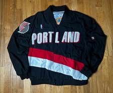 Vintage Portland Trail Blazers NBA Windbreaker Jacket Black Red White Size Large