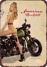 Metal Signs Vintage Basement Decor Art U.S. WWII Vintage 1943 Motorcycle Pinup G