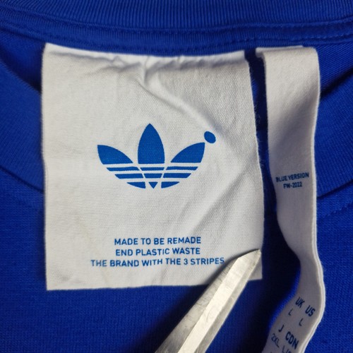 Adidas Blue Version Men's T-Shirt Size L Heavyweight 3 Stripes Round Neck VGC - Picture 9 of 13