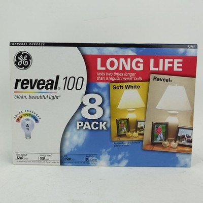GE REVEAL 100W Color Enhanced Pack Of 8 General Purpose Long Life Light Bulbs