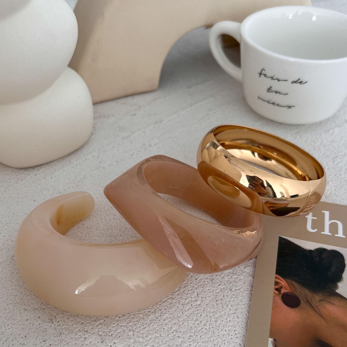 Irregular Square Acrylic Chunky Bangle Bracelets … - image 3