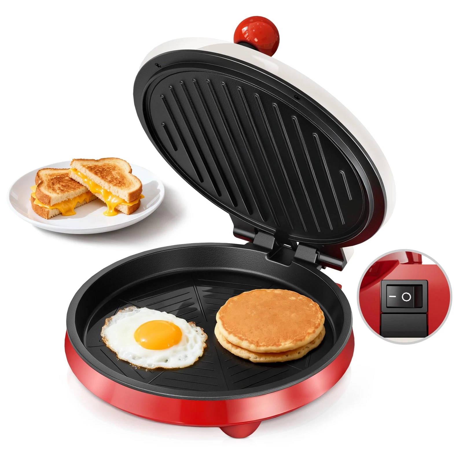 3-in-1 Griddle & Panini Press - 8" Nonstick Round Griddle and Sandwich Press ...