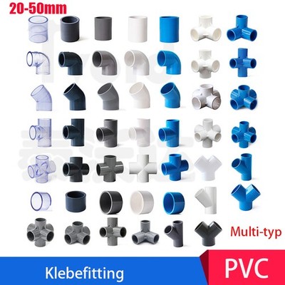 PVC Klebefitting 20-50mm Winkel T-Stück Bogen Klebemuffe Rohrverbindung Aquarium