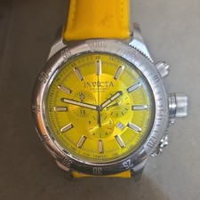 Invicta Men Russian Diver Quartz Chronograph Yellow Dial Leather Strap 200m 6240