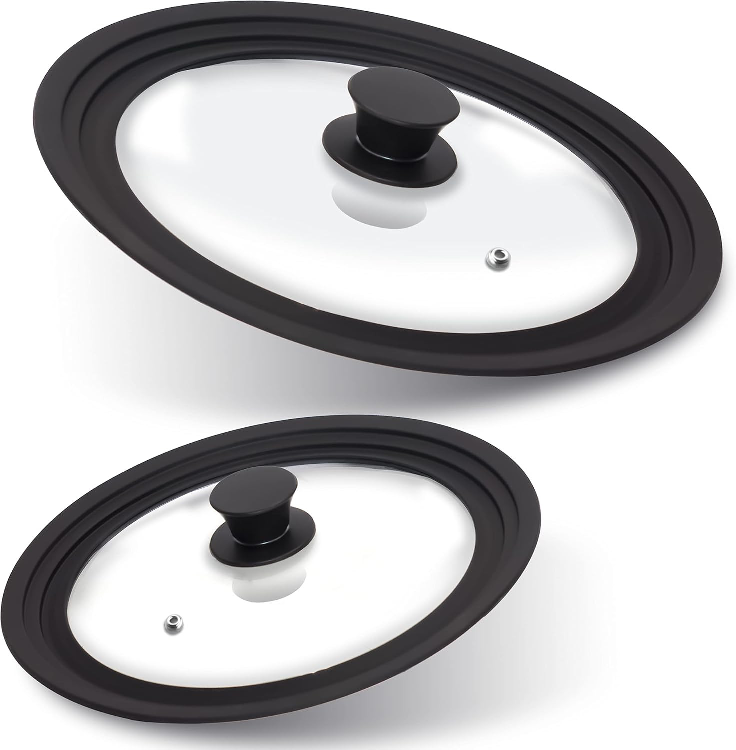 Silicone Universal Lid for Pots, Pans and Skillets - Tempered Glass Covered with