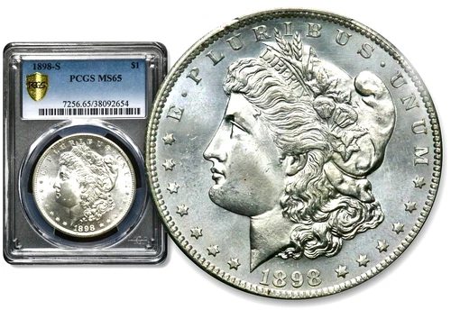 1898-S Morgan Silver One $1 Dollar - PCGS MS65 - BLAST WHITE!  C1035