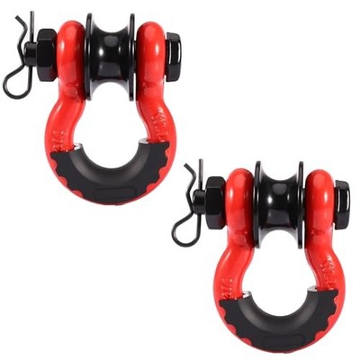 3/4'' D Ring Shackle with Upgraded Snatch Blocks,57,000 lbs(28.5 Ton) Red