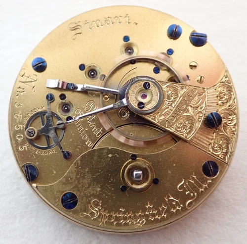 ANTIQUE 18s ILLINOIS STUART 17j  OPEN FACE KEY WIND POCKET WATCH MOVEMENT