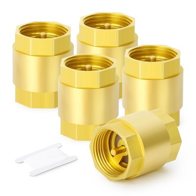 5PCS Brass Check Valve, 1/2 FNPT Thread, One Way, Backflow Prevention