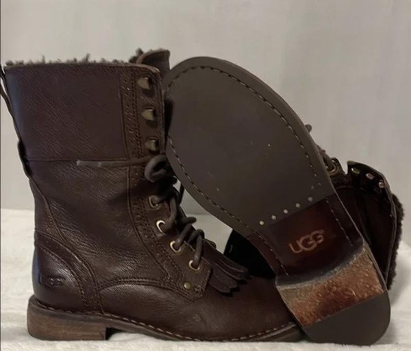 Women UGG Boots Brown Leather 37.5 #O09M