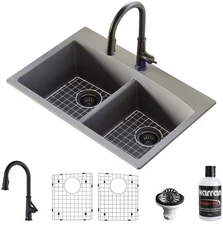 Karran USA QT710KKF330 Quartz QT 33" Drop In Double Basin Quartz - Grey / Matte