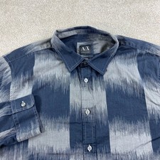 Armani Exchange Button Down Mens Xl Blue Grey Ikat Ombre Block Long Sleeve Shirt Armani Exchange Button Down Mens Xl Blue Grey Ikat Ombre Block Long Sleeve Shirt