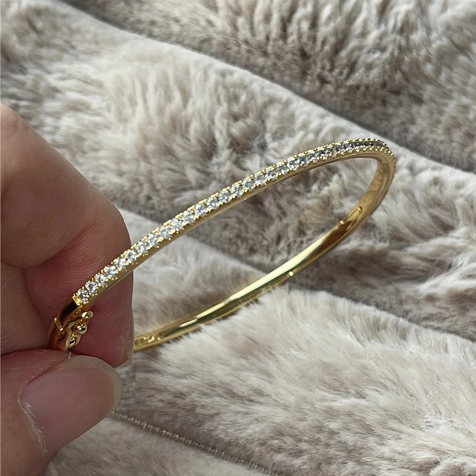 Brazalete brazalete de plata de ley 925 con circonitas para mujer tono oro rosa joyería fina Foto 3 de 4